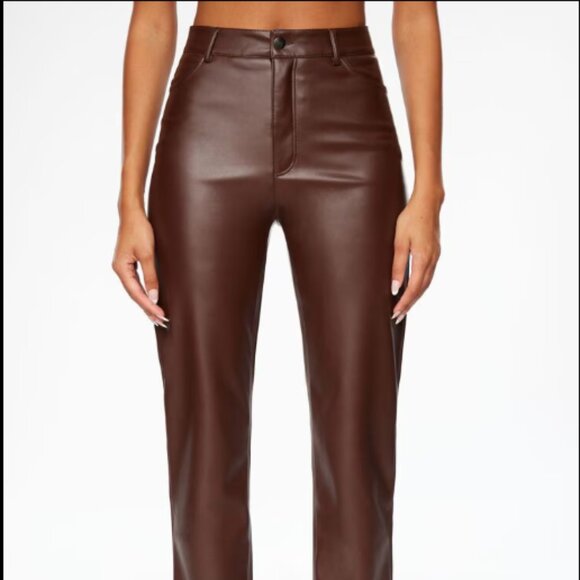 Gisele Straight Leg Faux Leather Pants in Brown French Roast - Picture 2 of 4